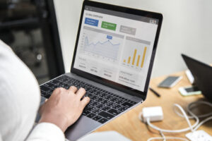 Businesswoman working on a laptop
